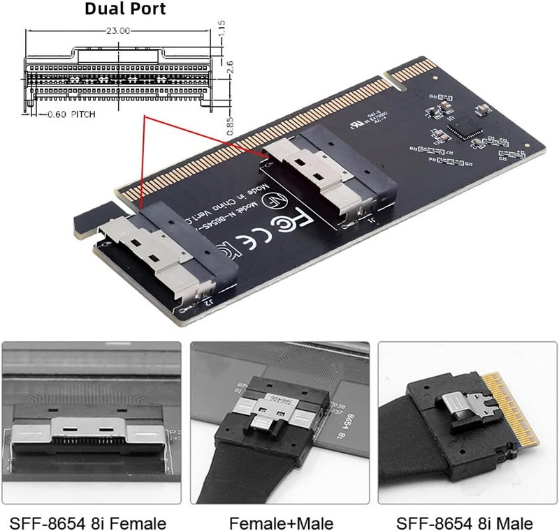CY Low Profile Slimline Dual SFF-8654 8X 74Pin to Detachable PCIE 16X Express 3.0 PCIE4.0 Raid Card VROC Raid0 Hyper Adapter - Image 2